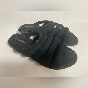 Kelsi Dagger Brooklyn black velvet slippers slip on slides sandals